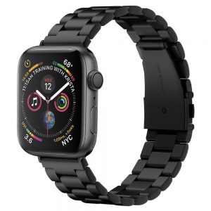 Spigen Modern Fit Band Apple Watch 42/44/45mm fém szíj AJÁNDÉK szíjszétszedő szerszámmal (fekete)