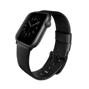 Uniq Mondain Apple Watch 42/44/45mm bőr óraszíj (fekete)