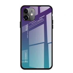 Gradient Glass színátmenetes iPhone 11 tok edzett üveg hátlappal (zöld-lila)