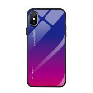 Gradient Glass színátmenetes iPhone Xs Max tok edzett üveg hátlappal (pink-lila)
