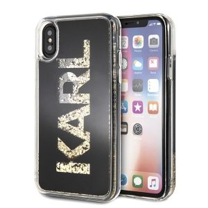 Karl Lagerfeld iPhone X/Xs Glitter logo telefontok (fekete arany)