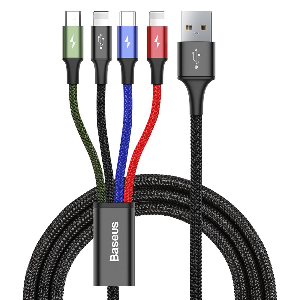 Baseus CA1T4-A01 2x Lightning / USB Type-C / micro USB fonott kábel 3.5A 1.2m (fekete)