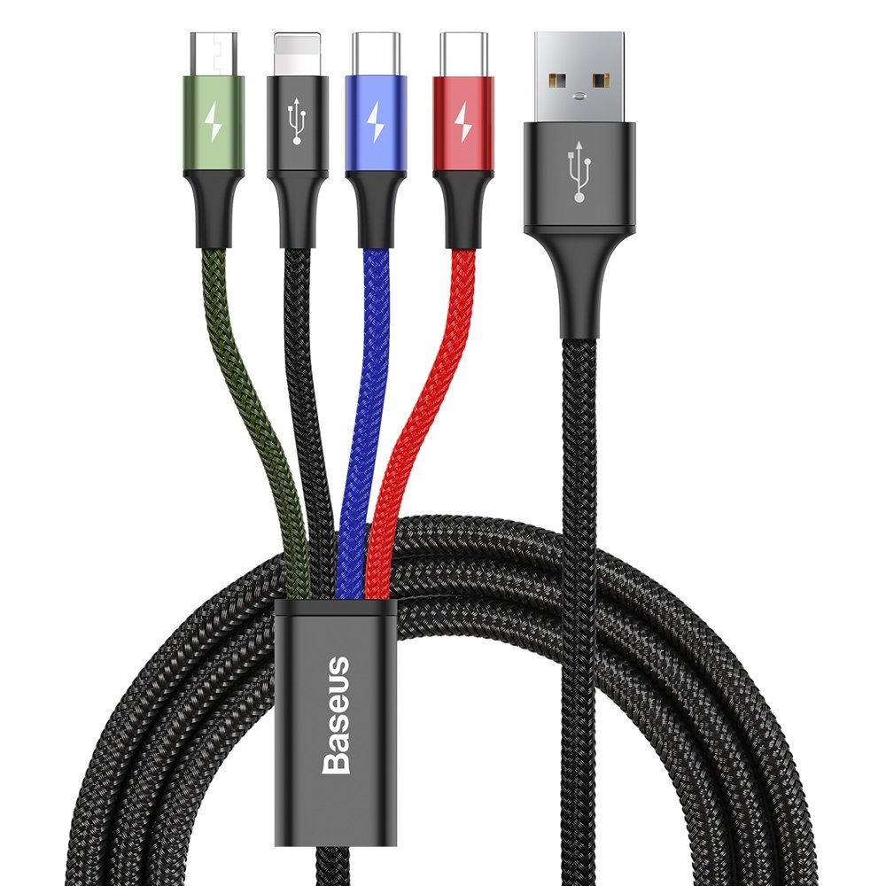 Baseus CA1T4-B01 Lightning / 2x USB Type-C / micro USB fonott kábel 3.5A 1.2m (fekete)