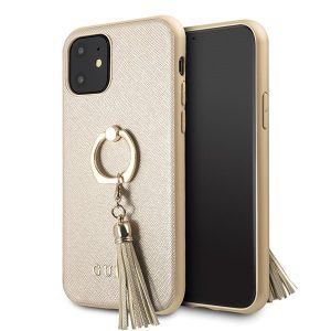 Guess Saffiano iPhone 11 telefontok gyűrűvel (bézs)