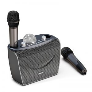 Dudao karaoke szett multifunkciós Bluetooth hangszóró 2 mikrofonnal (fekete)