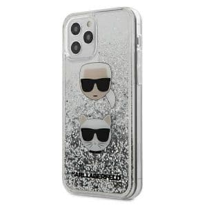 Karl Lagerfeld iPhone 12 mini Liquid Glitter Karl & Choupette telefontok (ezüst)