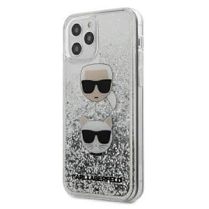 Karl Lagerfeld iPhone 12 / iPhone 12 Pro Liquid Glitter Karl & Choupette telefontok (ezüst)