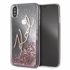 Karl Lagerfeld Signature Liquid Glitter iPhone Xs Max telefontok (rózsaszín)