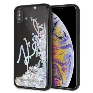Karl Lagerfeld Signature Liquid Glitter Sequins iPhone Xs Max telefontok (fekete)