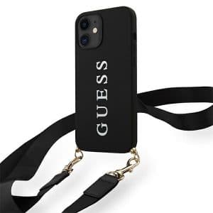 Guess Silicone Printed Logo iPhone 12 mini telefontok pánttal (fekete)