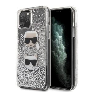 Karl Lagerfeld iPhone 11 Pro Max Liquid Glitter Karl & Choupette telefontok (ezüst)