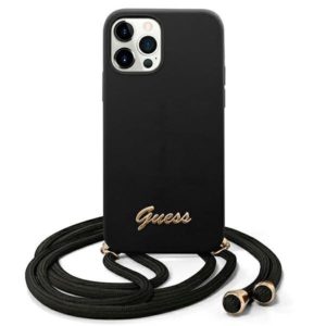 Guess Metal Logo Cord nyakba akasztható GUHCP12LLSCLMGBK iPhone 12 Pro Max (fekete)