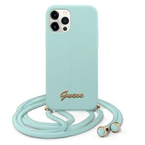 Guess Metal Logo Cord nyakba akasztható GUHCP12MLSCLMGLB iPhone 12 / iPhone 12 Pro (világoskék)