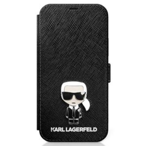 Karl Lagerfeld Saffiano Ikonik Metal kinyitható iPhone 12 / iPhone 12 Pro tok (fekete)