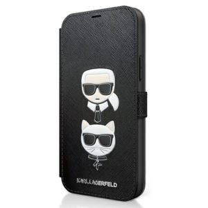 Karl Lagerfeld Saffiano Karl & Choupette kinyitható iPhone 12 / iPhone 12 Pro tok (fekete)