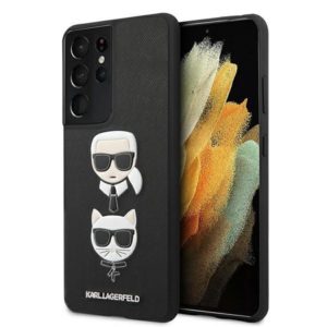 Karl Lagerfeld Saffiano Ikonik Karl & Choupette Head Samsung S21 Ultra G998 telefontok (fekete)