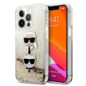 Karl Lagerfeld iPhone 13 Pro Max Liquid Glitter Karl & Choupette telefontok (arany)