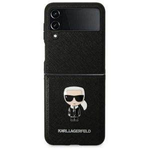 Karl Lagerfeld Saffiano Ikonik Metal kinyitható tok Samsung Galaxy Z Flip 4 (fekete)