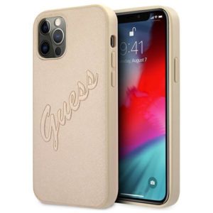 Guess Saffiano Vintage Script Collection iPhone 12/12 Pro telefontok (arany)