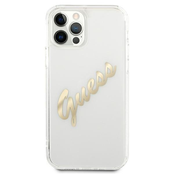 Guess Transparent Vintage Script iPhone 12/12 Pro telefontok (arany) - Image 3