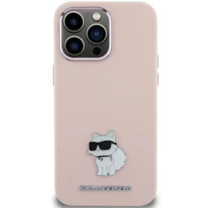 Karl Lagerfeld Silicone Choupette Metal Pin iPhone 15 tok (rózsaszín)