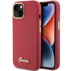 Guess Silicone Script Metal Logo iPhone 15 tok (piros)
