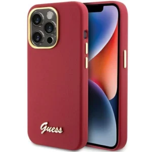 Guess Silicone Script Metal Logo iPhone 15 Pro Max tok (piros)
