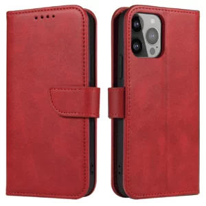 Wallet Case elegáns kinyitható kitámasztható tok iPhone 15 Plus (piros)