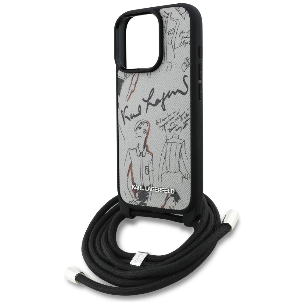 iTok webáruház - Karl Lagerfeld Karl Lagerfeld Crossbody Grained Pattern & Logo tok iPhone 16 Pro Max készülékhez (szürke) 5 Karl Lagerfeld Crossbody Grained Pattern & Logo tok iPhone 16 Pro Max készülékhez (szürke)
