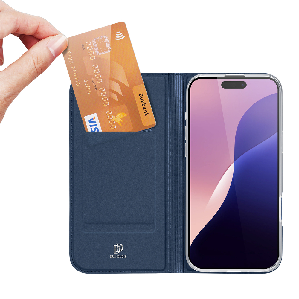 iTok webáruház - Dux Ducis Dux Ducis Skin Pro kártyatartós flip tok iPhone 16 Pro Max készülékhez (kék) 3 Dux Ducis Skin Pro iPhone 16 Pro Max Case with Flip and Card Slot (kék)