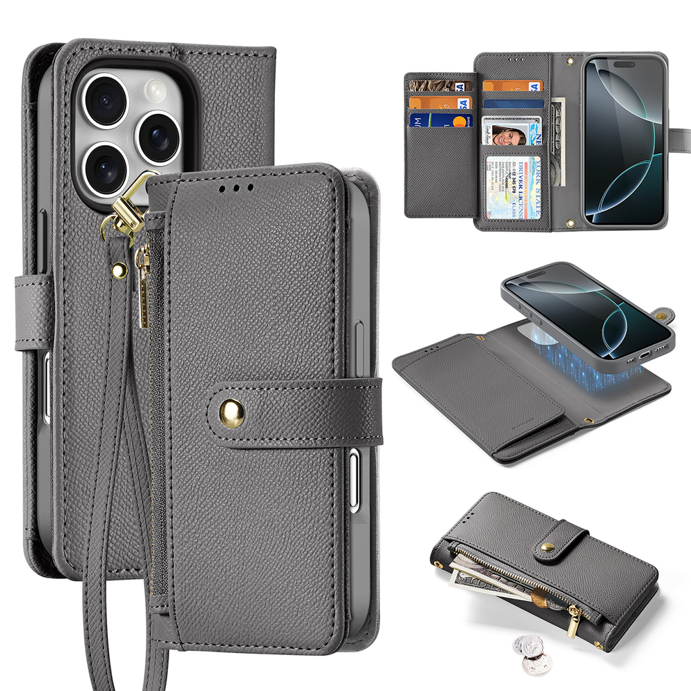 iTok webáruház - Dux Ducis Dux Ducis Lawa bőr tok levehető mágneses pénztárcával iPhone 16 Pro Max készülékhez (szürke) 1 Dux Ducis Lawa Leather Case for iPhone 16 Pro Max with Detachable Magnetic Wallet (szürke)