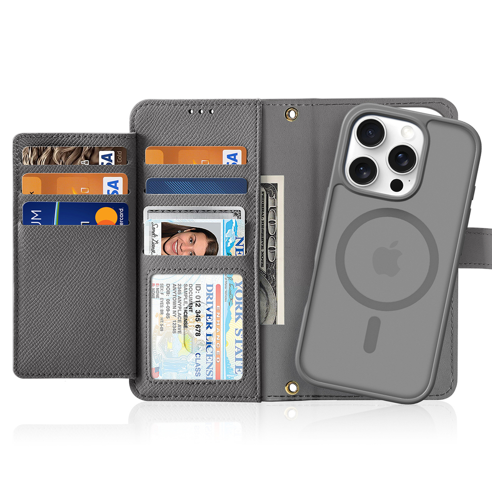 iTok webáruház - Dux Ducis Dux Ducis Lawa bőr tok levehető mágneses pénztárcával iPhone 16 Pro Max készülékhez (szürke) 2 Dux Ducis Lawa Leather Case for iPhone 16 Pro Max with Detachable Magnetic Wallet (szürke)