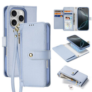 Dux Ducis Lawa Leather Case for iPhone 16 Pro Max with Detachable Magnetic Wallet (kék)