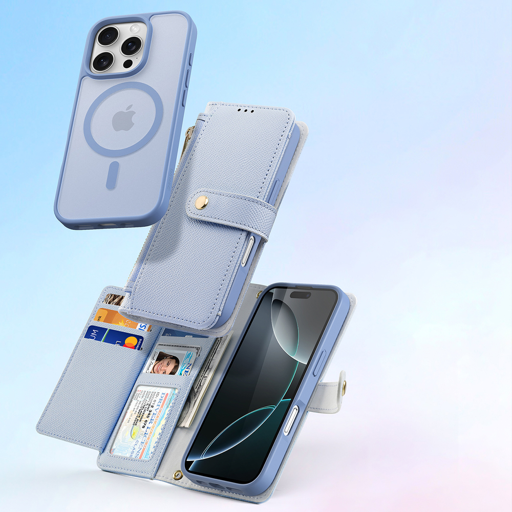 iTok webáruház - Dux Ducis Lawa Leather Case for iPhone 16 Pro Max with Detachable Magnetic Wallet (kék) 3 Dux Ducis Lawa Leather Case for iPhone 16 Pro Max with Detachable Magnetic Wallet (kék)