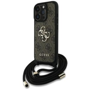 Guess 4G Big Logo Cord Stap Crossbody tok iPhone 16 Pro Max készülékhez, barna