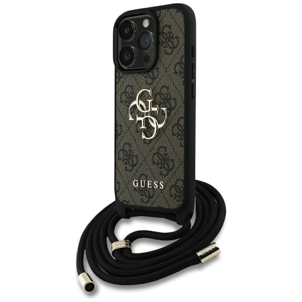 iTok webáruház - Guess Guess 4G Big Logo Cord Stap Crossbody tok iPhone 16 Pro Max készülékhez, barna 1 Guess 4G Big Logo Cord Stap Crossbody Case for iPhone 16 Pro Max Brown