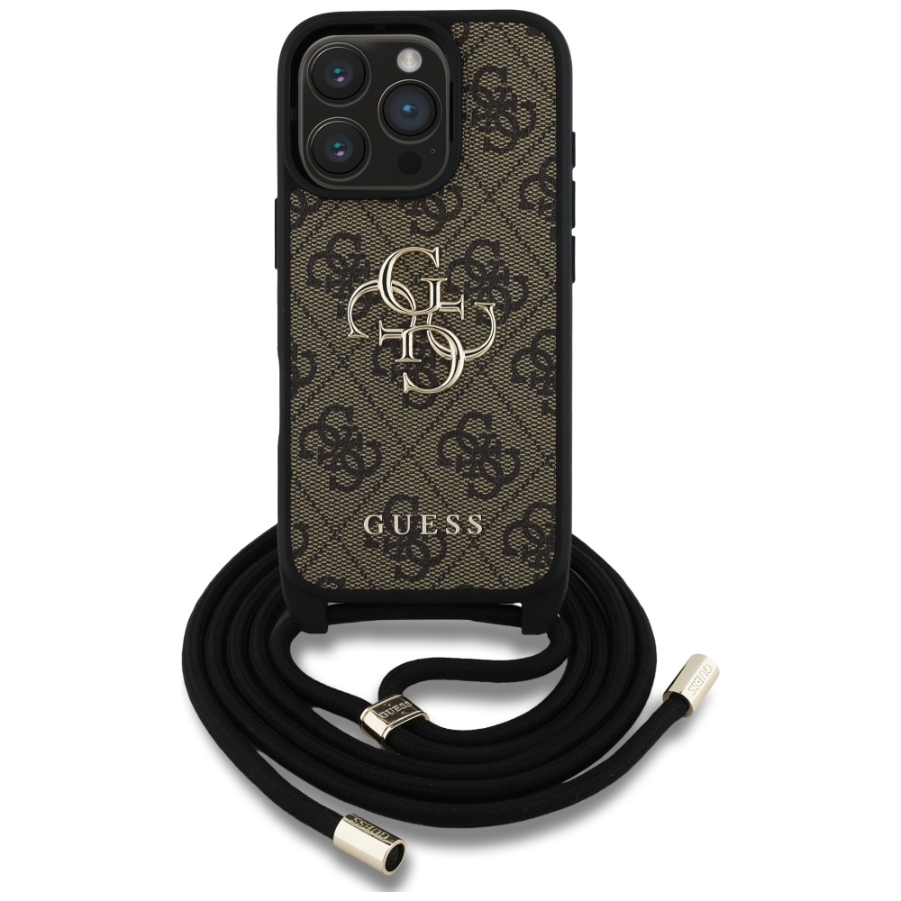 iTok webáruház - Guess Guess 4G Big Logo Cord Stap Crossbody tok iPhone 16 Pro Max készülékhez, barna 2 Guess 4G Big Logo Cord Stap Crossbody Case for iPhone 16 Pro Max Brown