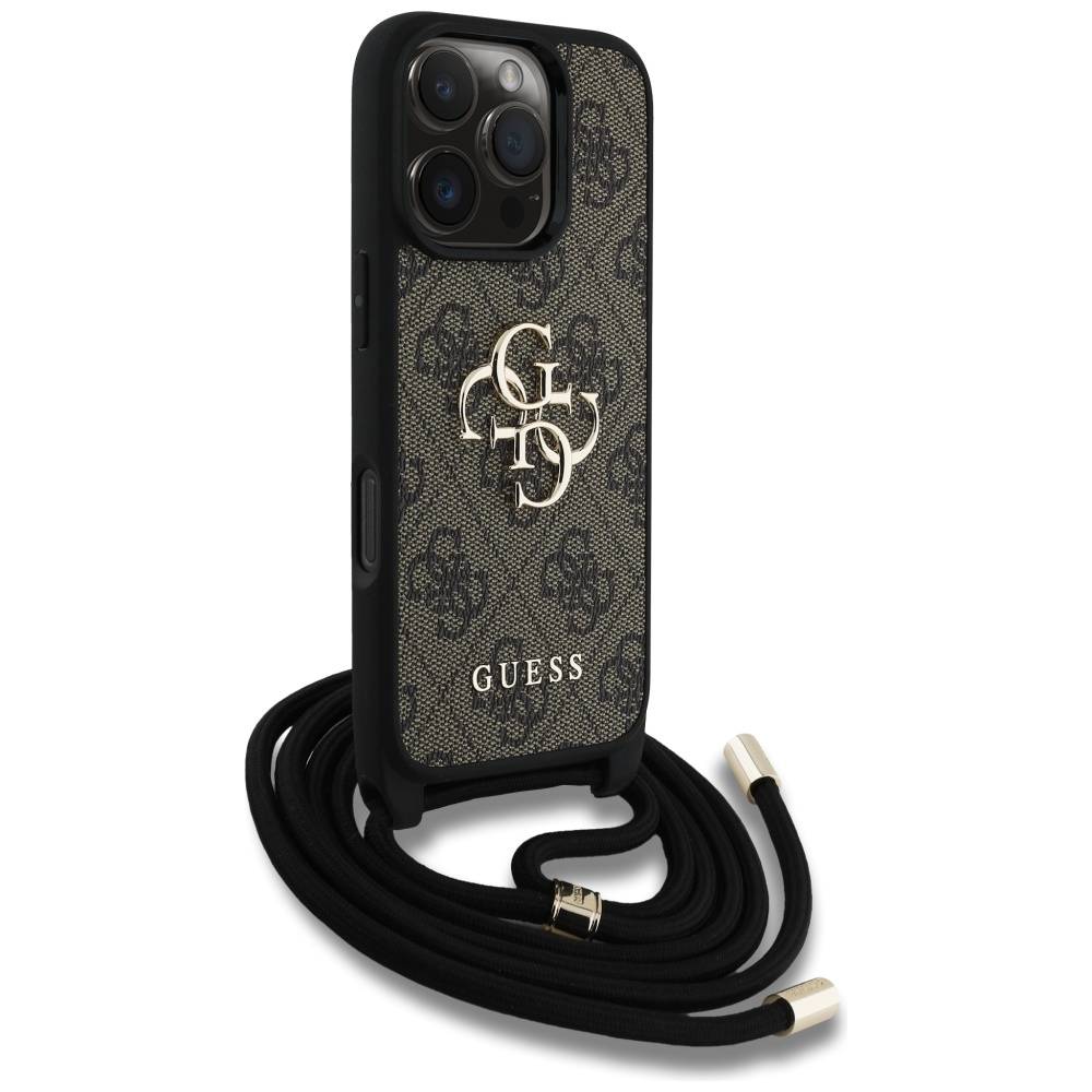 iTok webáruház - Guess Guess 4G Big Logo Cord Stap Crossbody tok iPhone 16 Pro Max készülékhez, barna 3 Guess 4G Big Logo Cord Stap Crossbody Case for iPhone 16 Pro Max Brown