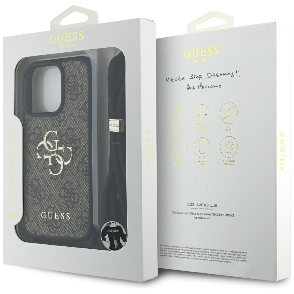 iTok webáruház - Guess Guess 4G Big Logo Cord Stap Crossbody tok iPhone 16 Pro Max készülékhez, barna 7 Guess 4G Big Logo Cord Stap Crossbody Case for iPhone 16 Pro Max Brown