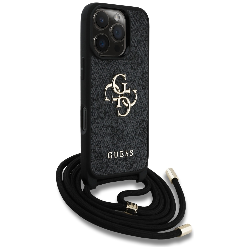 iTok webáruház - Guess Guess 4G Big Logo Cord Stap Crossbody pántos tok iPhone 16 Pro Max készülékhez – fekete 3 Guess 4G Big Logo Cord Stap Crossbody Case for iPhone 16 Pro Max black