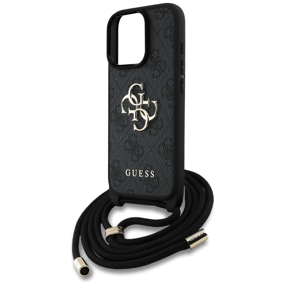 iTok webáruház - Guess Guess 4G Big Logo Cord Stap Crossbody pántos tok iPhone 16 Pro Max készülékhez – fekete 5 Guess 4G Big Logo Cord Stap Crossbody Case for iPhone 16 Pro Max black