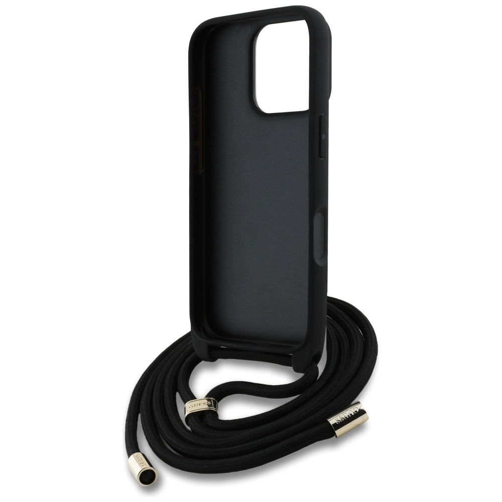 iTok webáruház - Guess Guess 4G Big Logo Cord Stap Crossbody pántos tok iPhone 16 Pro Max készülékhez – fekete 6 Guess 4G Big Logo Cord Stap Crossbody Case for iPhone 16 Pro Max black