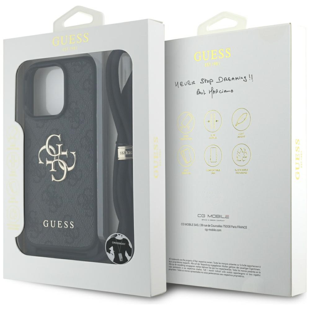 iTok webáruház - Guess Guess 4G Big Logo Cord Stap Crossbody pántos tok iPhone 16 Pro Max készülékhez – fekete 7 Guess 4G Big Logo Cord Stap Crossbody Case for iPhone 16 Pro Max black