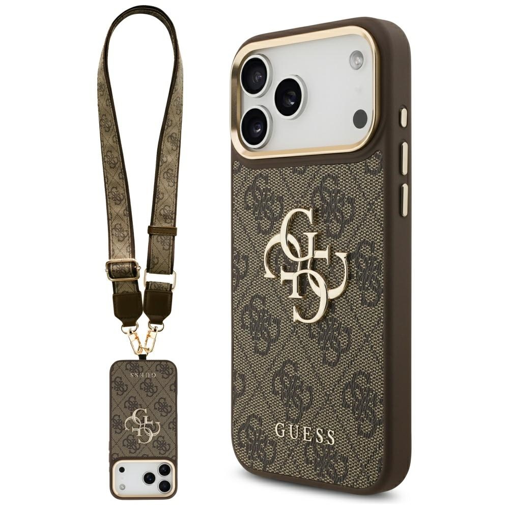 iTok webáruház - Guess Guess 4G Big 4G Classic Logo Big Strap Metal Buttons tok pánttal iPhone 17 Pro Max készülékhez (barna) 1 Guess 4G Big 4G Classic Logo Big Strap Metal Buttons Case for iPhone 17 Pro Max (barna)