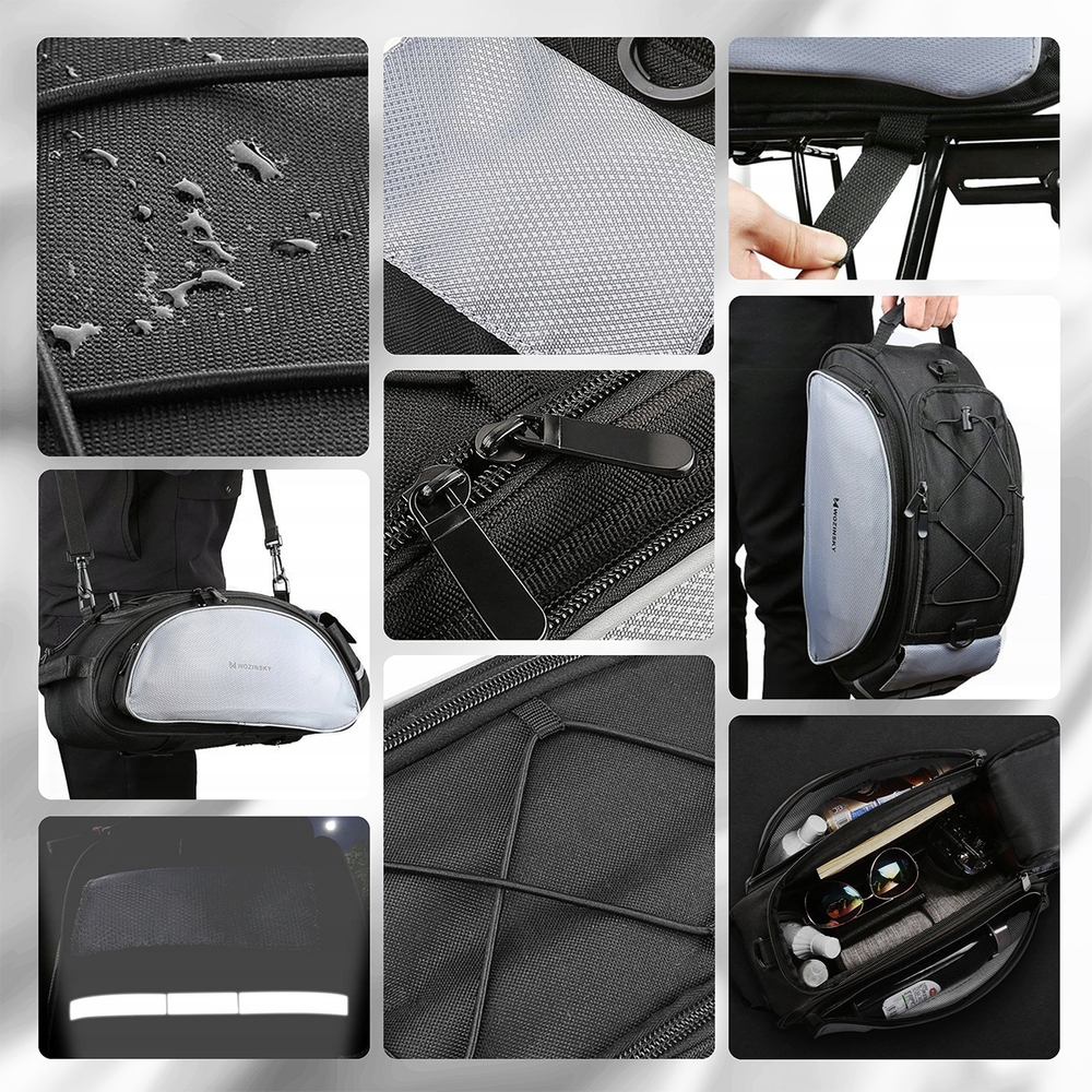 iTok webáruház - Wozinsky Wozinsky WBB1BK 13 l kerékpáros csomagtartó táska, fekete 2 Wozinsky Bike Pannier Bag with Shoulder Strap 13L Black (WBB1BK)