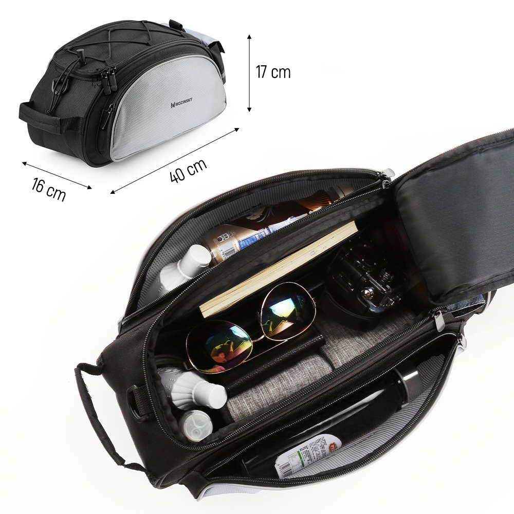 iTok webáruház - Wozinsky Wozinsky WBB1BK 13 l kerékpáros csomagtartó táska, fekete 4 Wozinsky Bike Pannier Bag with Shoulder Strap 13L Black (WBB1BK)