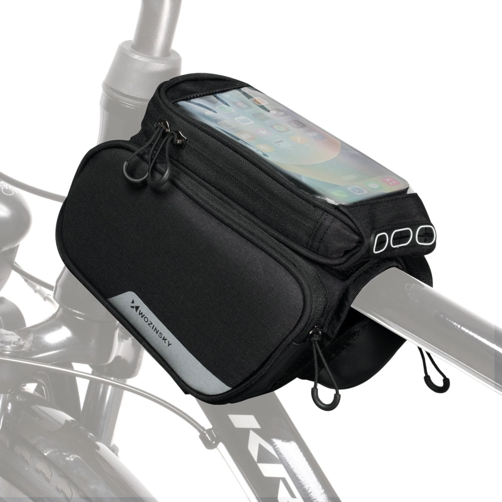iTok webáruház - Wozinsky Wozinsky WBB7BK kerékpáros váztáska levehető telefontokkal, 1,5 l, 6,5″, fekete 1 Wozinsky frame bike bag + detachable phone cover up to 6.5 "1.5l black (WBB7BK)