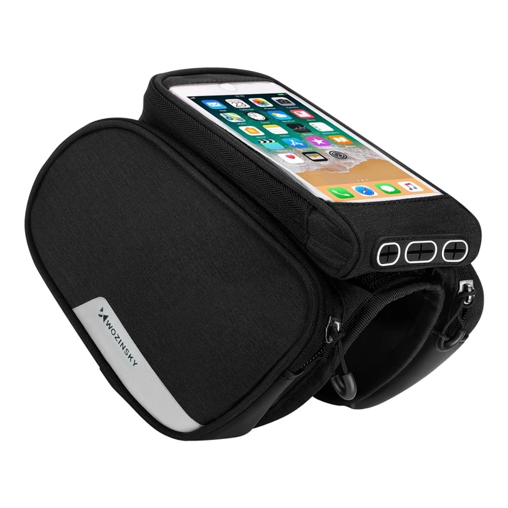 iTok webáruház - Wozinsky Wozinsky WBB7BK kerékpáros váztáska levehető telefontokkal, 1,5 l, 6,5″, fekete 2 Wozinsky frame bike bag + detachable phone cover up to 6.5 "1.5l black (WBB7BK)