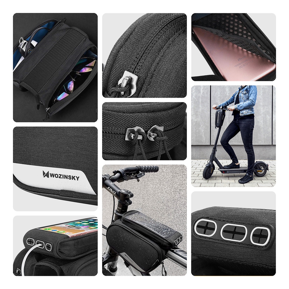 iTok webáruház - Wozinsky Wozinsky WBB7BK kerékpáros váztáska levehető telefontokkal, 1,5 l, 6,5″, fekete 3 Wozinsky frame bike bag + detachable phone cover up to 6.5 "1.5l black (WBB7BK)