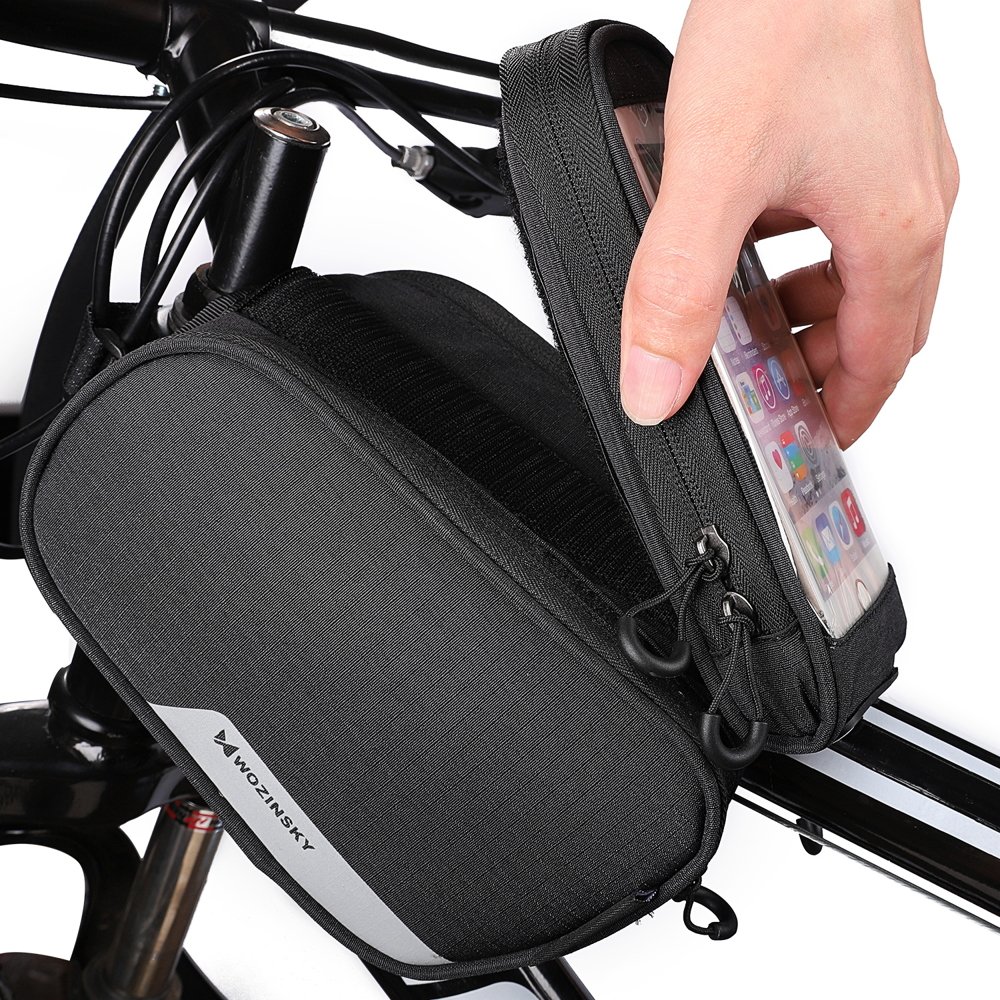 iTok webáruház - Wozinsky Wozinsky WBB7BK kerékpáros váztáska levehető telefontokkal, 1,5 l, 6,5″, fekete 4 Wozinsky frame bike bag + detachable phone cover up to 6.5 "1.5l black (WBB7BK)